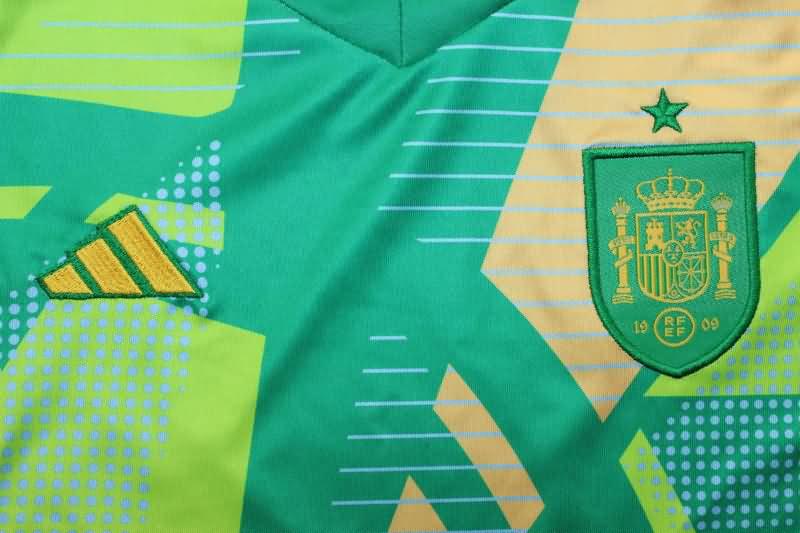 Spain 2024 Kids Goalkeeper Green Soccer Jersey And Shorts