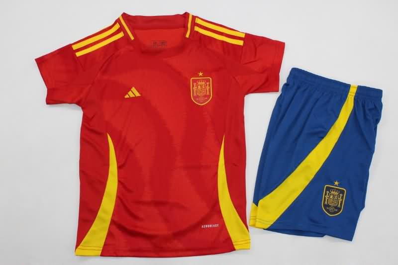 Spain 2024 Kids Home Soccer Jersey And Shorts