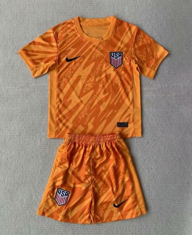USA 2024 Kids Copa America Goalkeeper Orange Soccer Jersey And Shorts
