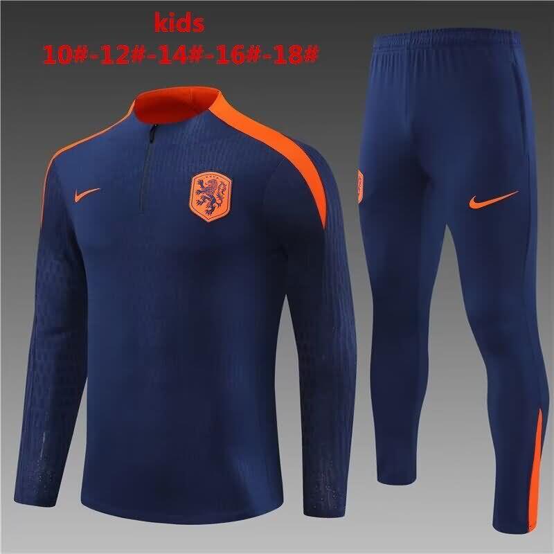 Netherlands 2024 Kids Dark Blue Soccer Tracksuit