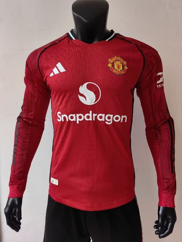 AAA(Thailand) Manchester United 25/26 Home Long Sleeve Soccer Jersey (Player)