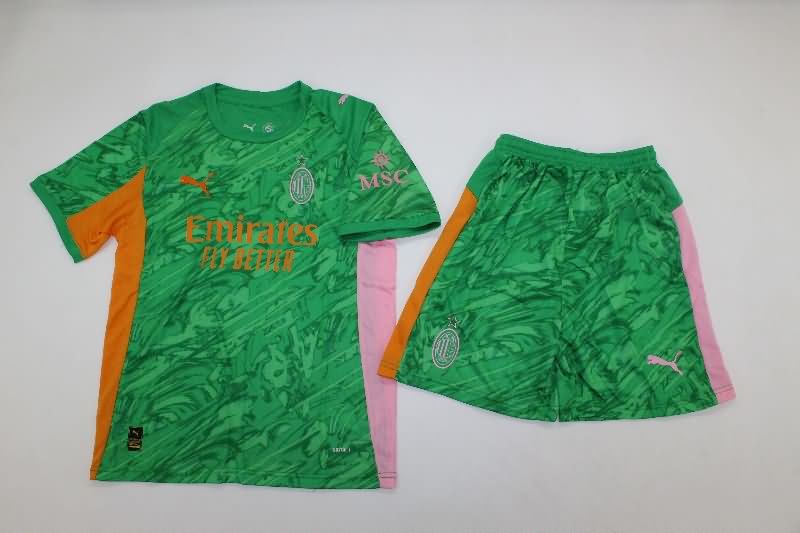 AC Milan 25/26 Kids Goalkeeper Green Soccer Jersey And Shorts