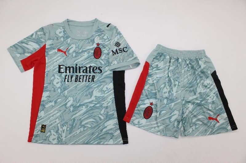 AC Milan 25/26 Kids Goalkeeper Grey Soccer Jersey And Shorts