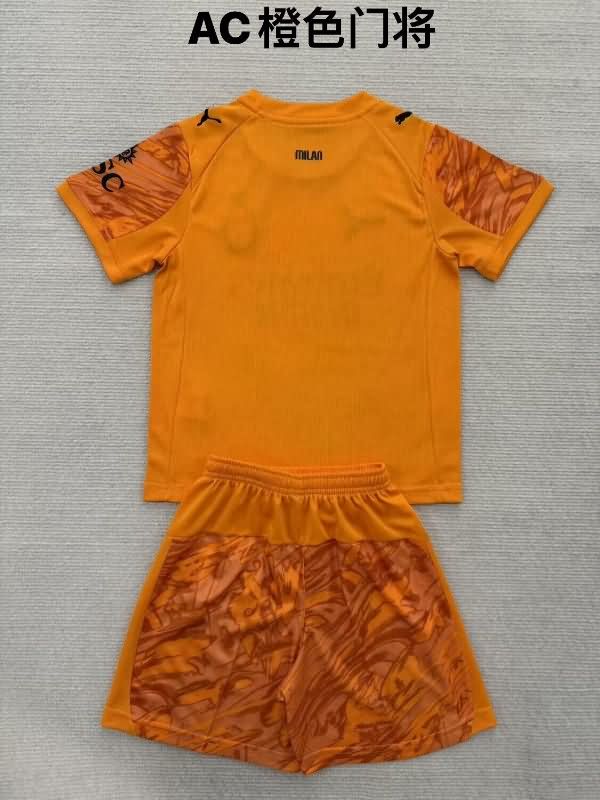 AC Milan 25/26 Kids Goalkeeper Orange Soccer Jersey And Shorts