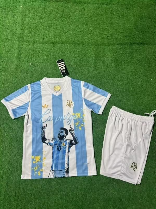 Argentina 2025 Kids MESSI Special Soccer Jersey And Shorts 02