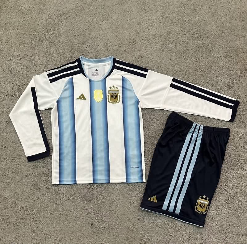 Argentina 2026 Kids World Cup Home Long Sleeve Soccer Jersey And Shorts Argentina 2026 Kids World Cup Home Long Sleeve Soccer Jersey And Shorts
