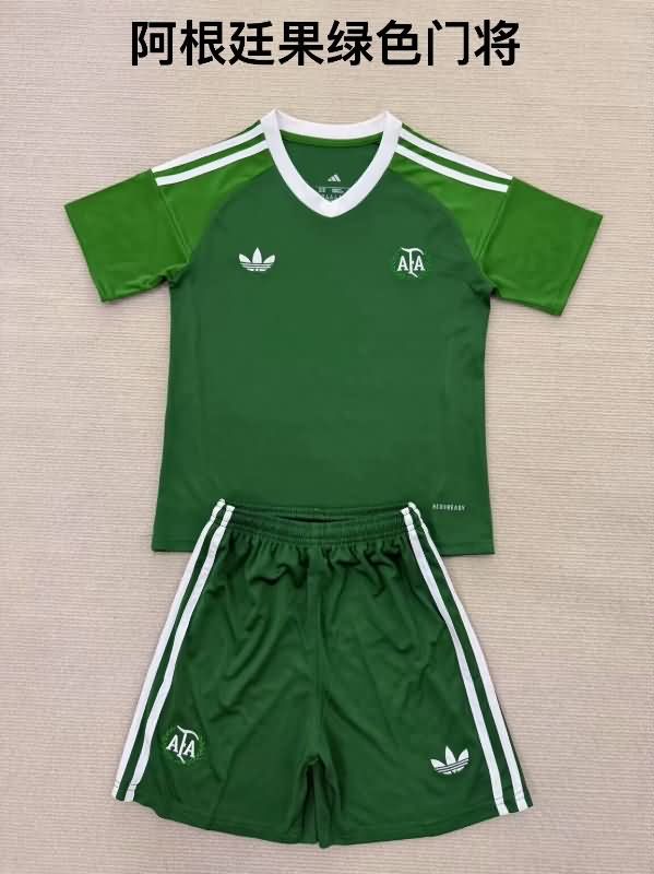 Argentina 2025 Kids Goalkeeper Green Soccer Jersey And Shorts