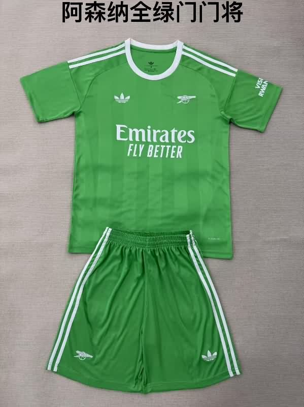 Arsenal 25/26 Kids Goalkeeper Green Soccer Jersey And Shorts