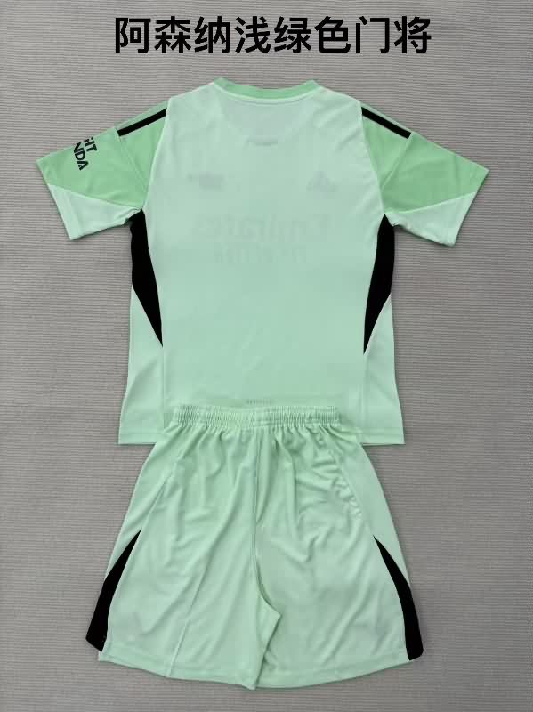 Arsenal 25/26 Kids Goalkeeper Green Soccer Jersey And Shorts 02