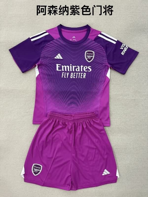 Arsenal 25/26 Kids Goalkeeper Purple Soccer Jersey And Shorts