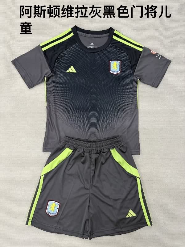 Aston Villa 25/26 Kids Goalkeeper Black Soccer Jersey And Shorts