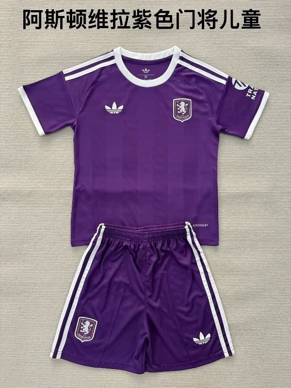Aston Villa 25/26 Kids Goalkeeper Purple Soccer Jersey And Shorts