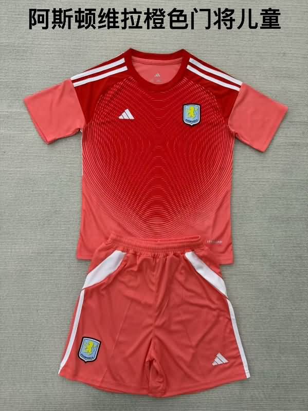 Aston Villa 25/26 Kids Goalkeeper Red Soccer Jersey And Shorts