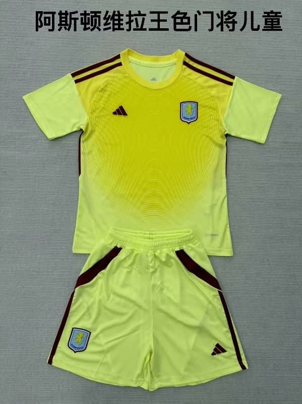 Aston Villa 25/26 Kids Goalkeeper Yellow Soccer Jersey And Shorts