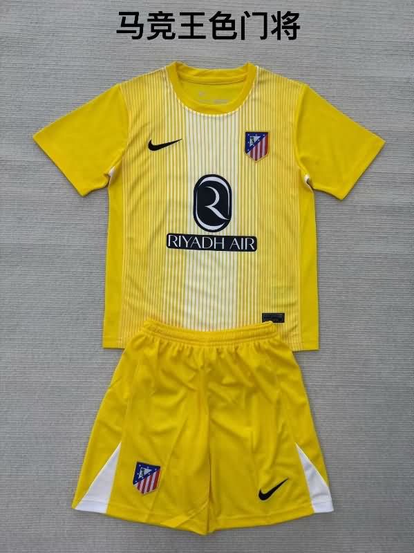 Atletico Madrid 25/26 Kids Goalkeeper Yellow Soccer Jersey And Shorts