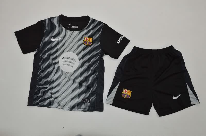 Barcelona 25/26 Kids Goalkeeper Black Soccer Jersey And Shorts