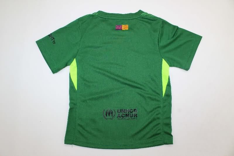 Barcelona 25/26 Kids Goalkeeper Green Soccer Jersey And Shorts