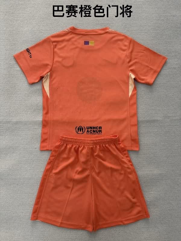 Barcelona 25/26 Kids Goalkeeper Orange Soccer Jersey And Shorts