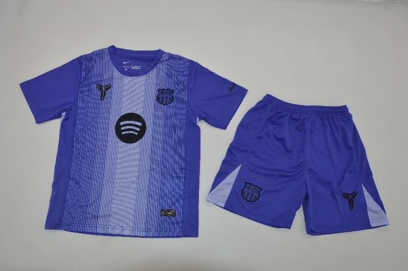 Barcelona 25/26 Kids Goalkeeper Purple Soccer Jersey And Shorts