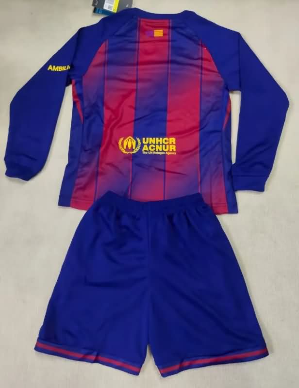 Barcelona 25/26 Kids Home Long Sleeve Soccer Jersey And Shorts