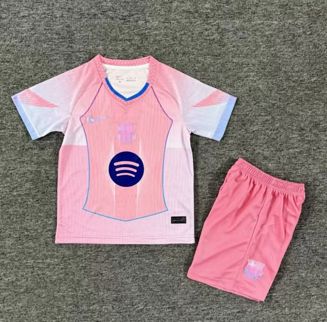 Barcelona 25/26 Kids Pink Soccer Jersey And Shorts 02