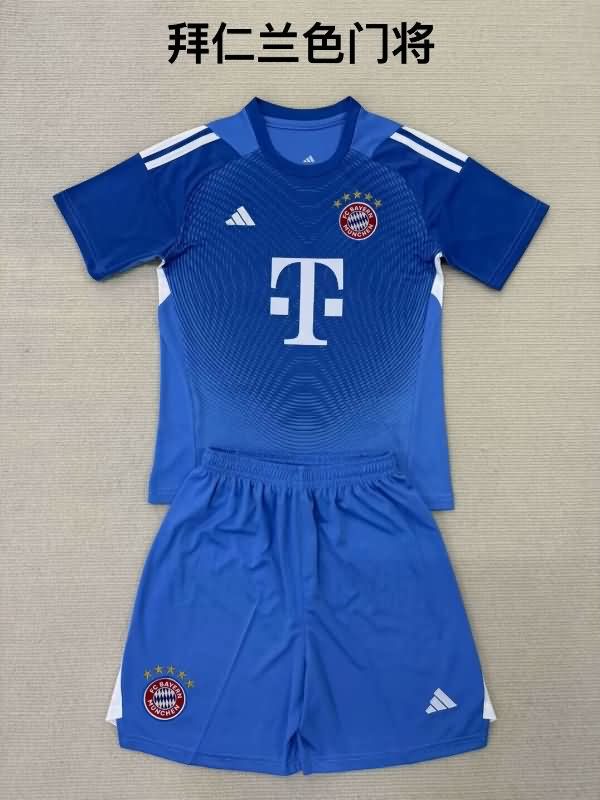 Bayern Munich 25/26 Kids Goalkeeper Blue Soccer Jersey And Shorts