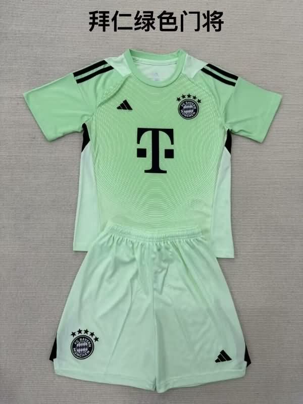 Bayern Munich 25/26 Kids Goalkeeper Green Soccer Jersey And Shorts
