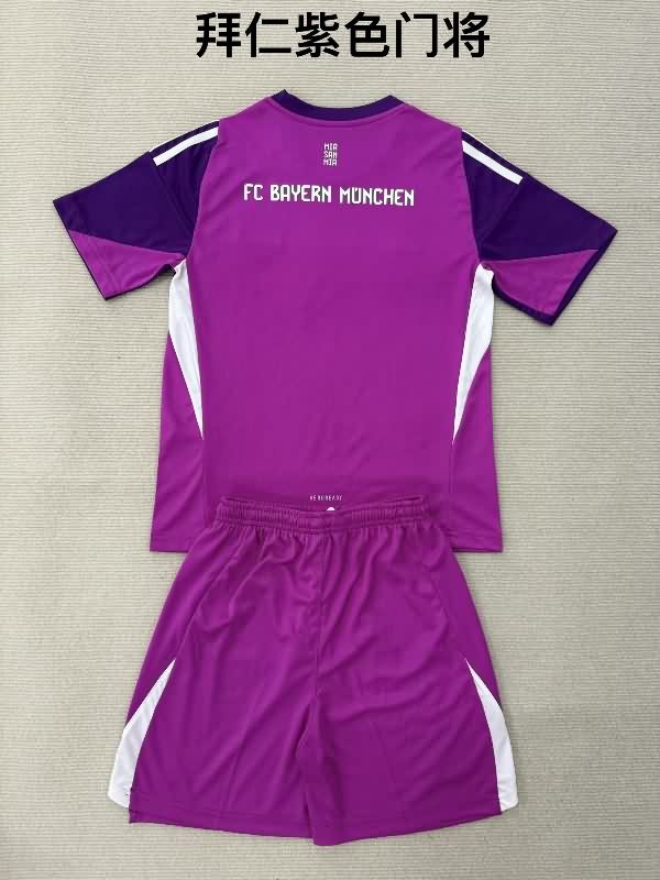 Bayern Munich 25/26 Kids Goalkeeper Purple Soccer Jersey And Shorts