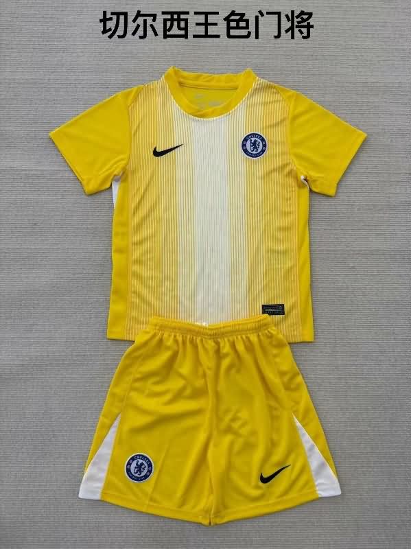 Chelsea 25/26 Kids Goalkeeper Yellow Soccer Jersey And Shorts