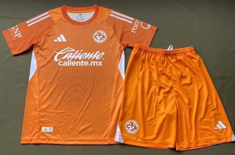 Club America 25/26 Kids Goalkeeper Orange Soccer Jersey And Shorts