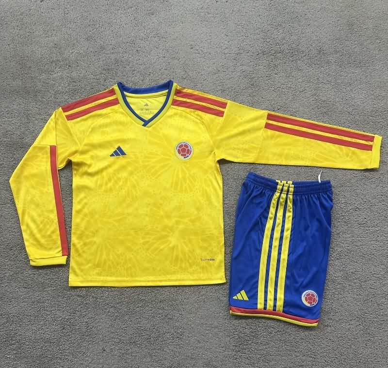 Colombia 2026 Kids World Cup Home Long Sleeve Soccer Jersey And Shorts