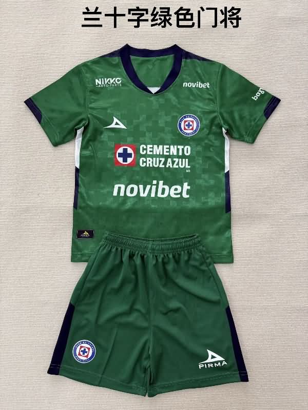 Cruz Azul 25/26 Kids Goalkeeper Green Soccer Jersey And Shorts