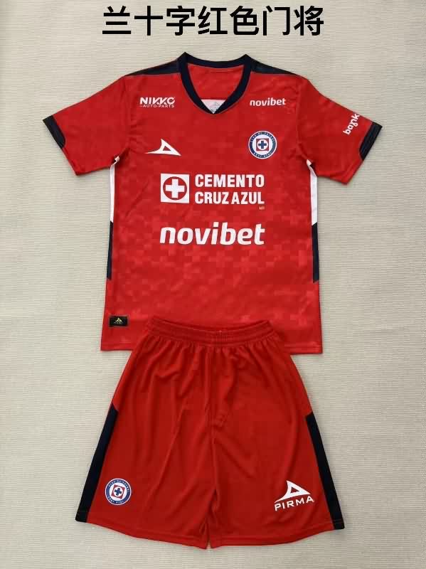 Cruz Azul 25/26 Kids Goalkeeper Red Soccer Jersey And Shorts