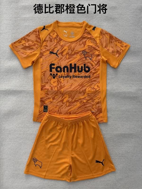 Derby County 25/26 Kids Goalkeeper Orange Soccer Jersey And Shorts