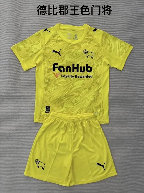 Derby County 25/26 Kids Goalkeeper Yellow Soccer Jersey And Shorts