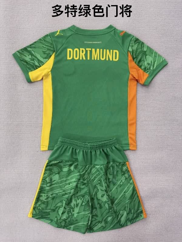 Dortmund 25/26 Kids Goalkeeper Green Soccer Jersey And Shorts