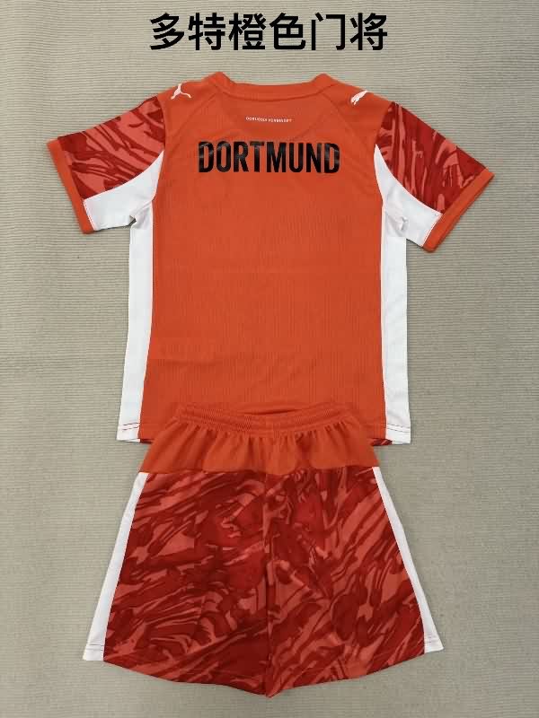 Dortmund 25/26 Kids Goalkeeper Orange Soccer Jersey And Shorts