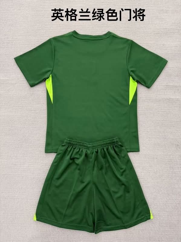 England 2025 Kids Goalkeeper Green Soccer Jersey And Shorts