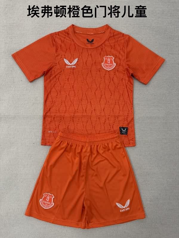 Everton 25/26 Kids Goalkeeper Orange Soccer Jersey And Shorts