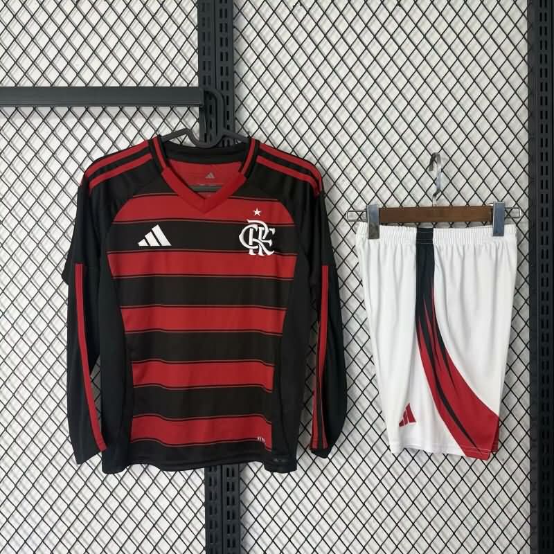 Flamengo 2025 Kids Home Long Sleeve Soccer Jersey And Shorts