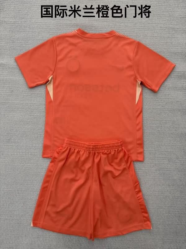 Inter Milan 25/26 Kids Goalkeeper Orange Soccer Jersey And Shorts