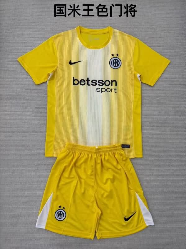 Inter Milan 25/26 Kids Goalkeeper Yellow Soccer Jersey And Shorts