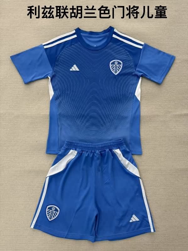 Leeds United 25/26 Kids Goalkeeper Blue Soccer Jersey And Shorts