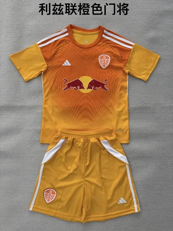 Leeds United 25/26 Kids Goalkeeper Orange Soccer Jersey And Shorts