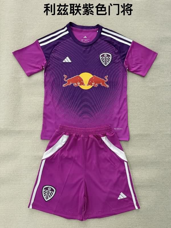 Leeds United 25/26 Kids Goalkeeper Purple Soccer Jersey And Shorts
