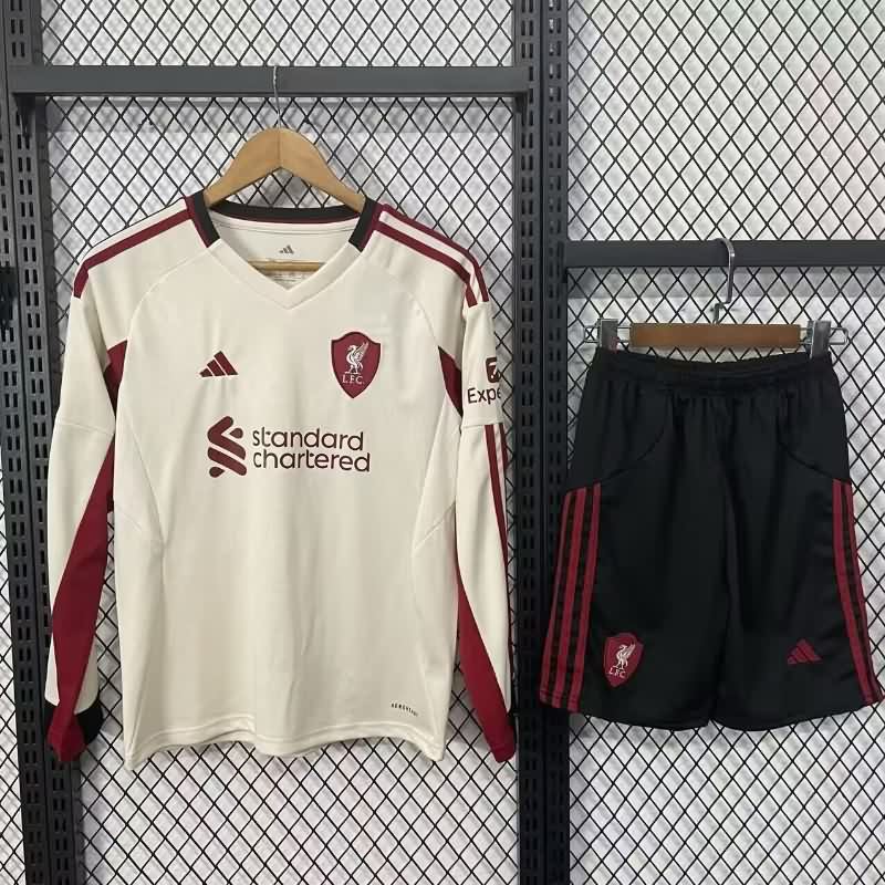 Liverpool 25/26 Kids Away Long Sleeve Soccer Jersey And Shorts