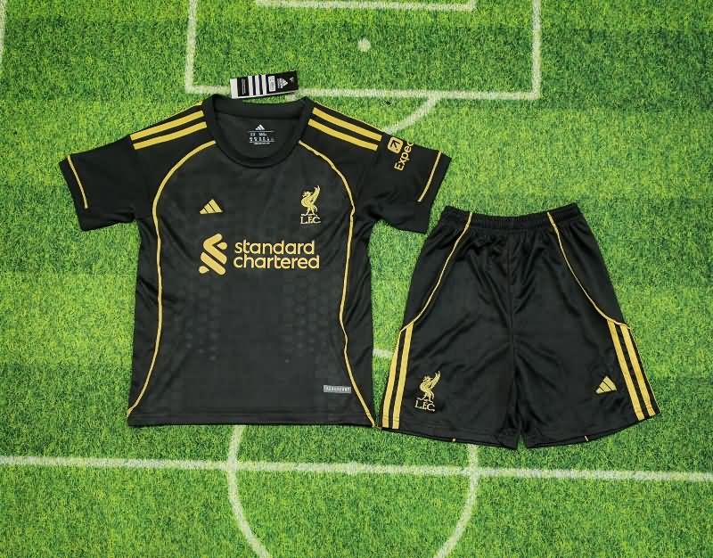 Liverpool 25/26 Kids Black Soccer Jersey And Shorts Leaked