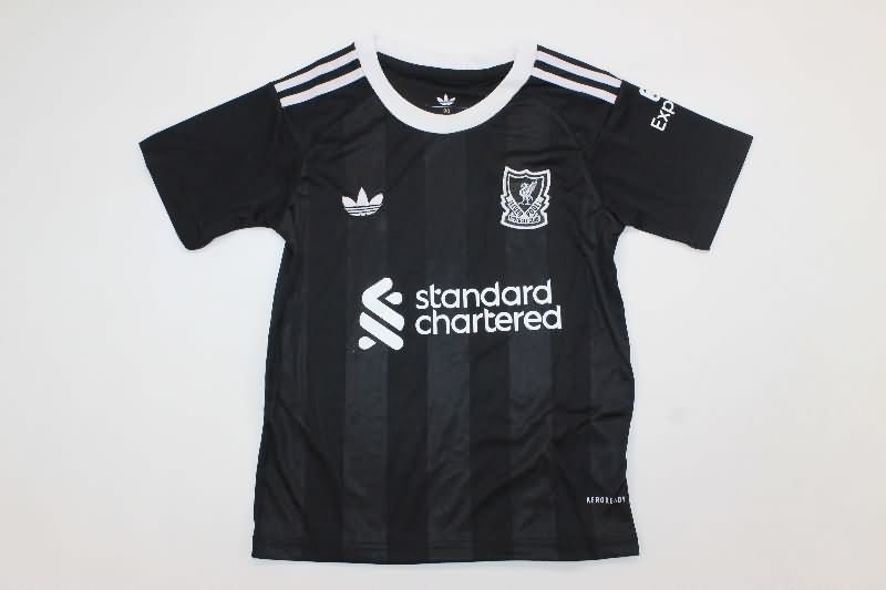 Liverpool 25/26 Kids Goalkeeper Black Soccer Jersey And Shorts 02