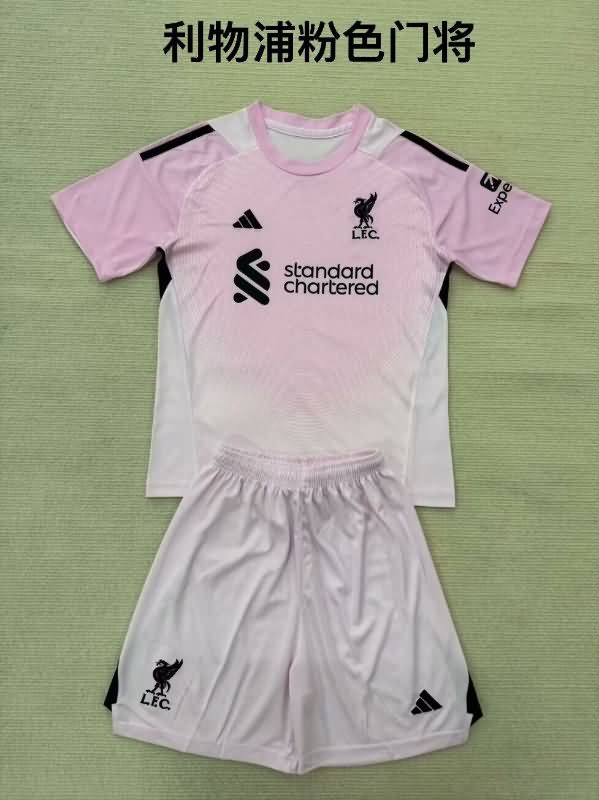 Liverpool 25/26 Kids Goalkeeper Pink Soccer Jersey And Shorts