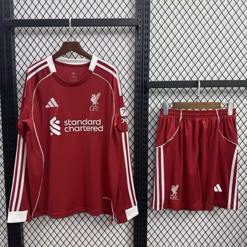 Liverpool 25/26 Kids Home Long Sleeve Soccer Jersey And Shorts